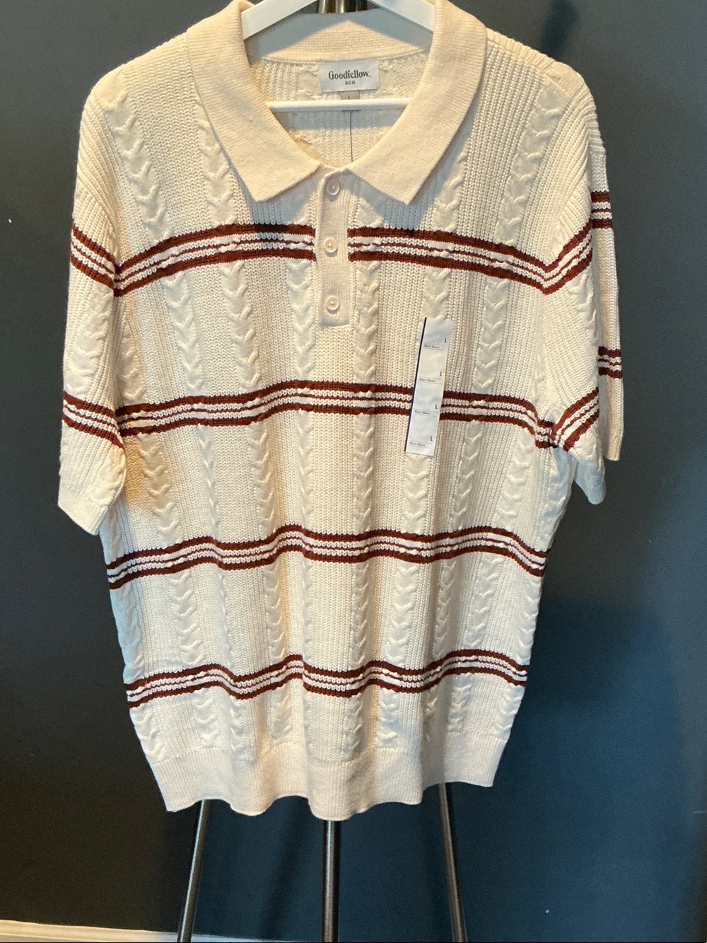 Goodfellow & Co Cream Polo Sweater with Brown Stripe Accents